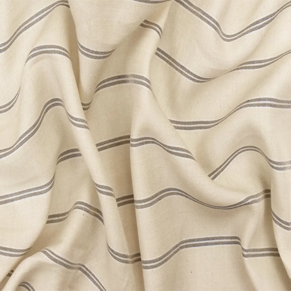 Fainted Beige-White-Gray Striped Rayon-Cotton Twill Woven Fabric