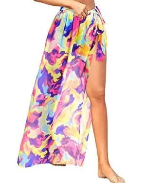 Flowy Beach Wrap Skirt For Women Beach Wrap Skirt-Yellow Tie Dye