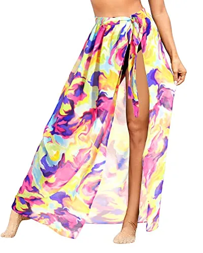 Flowy Beach Wrap Skirt For Women Beach Wrap Skirt-Yellow Tie Dye