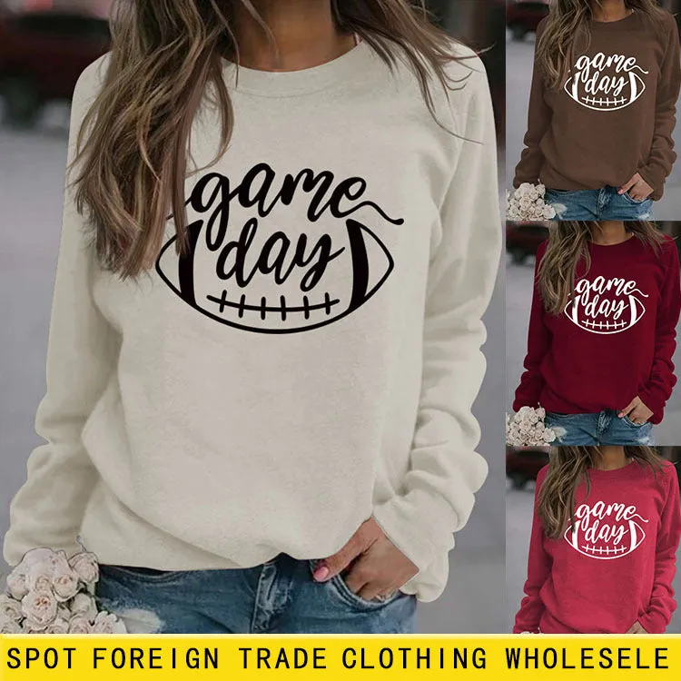 Game Day Baseball Letter Loose Women's Round Neck Autumn Winter Long Sleeve Shirt Large Sweater