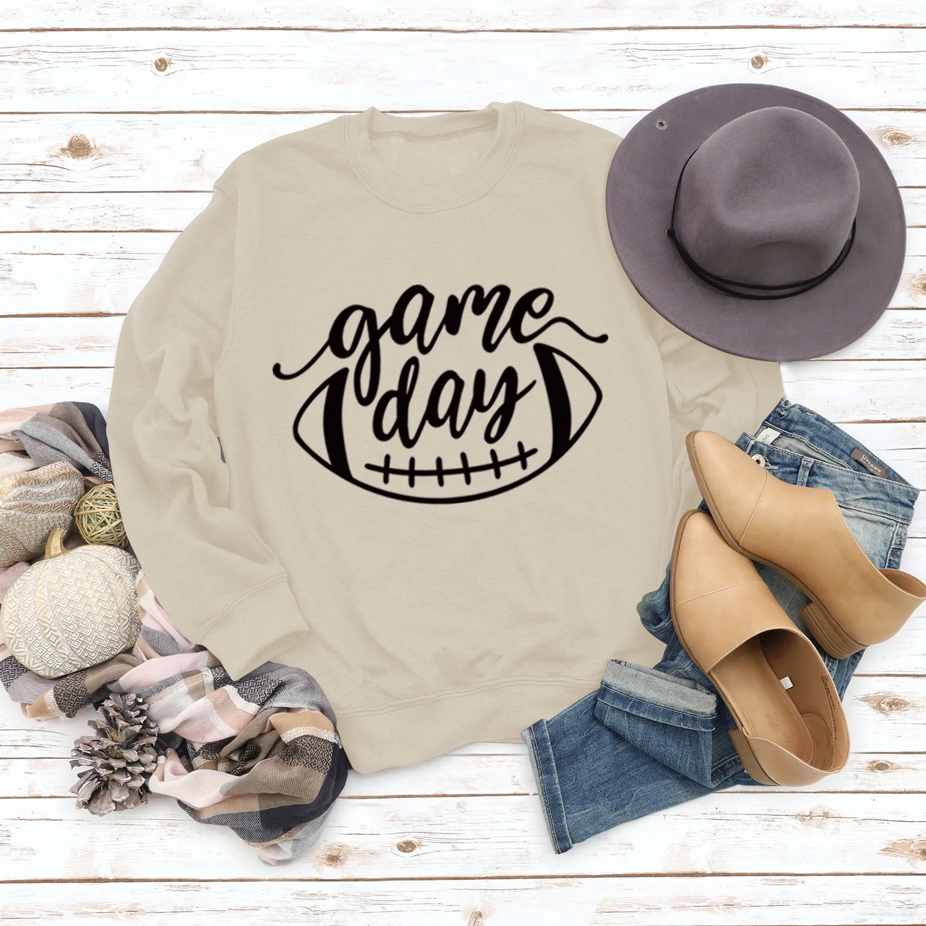 Game Day Baseball Letter Loose Women's Round Neck Autumn Winter Long Sleeve Shirt Large Sweater