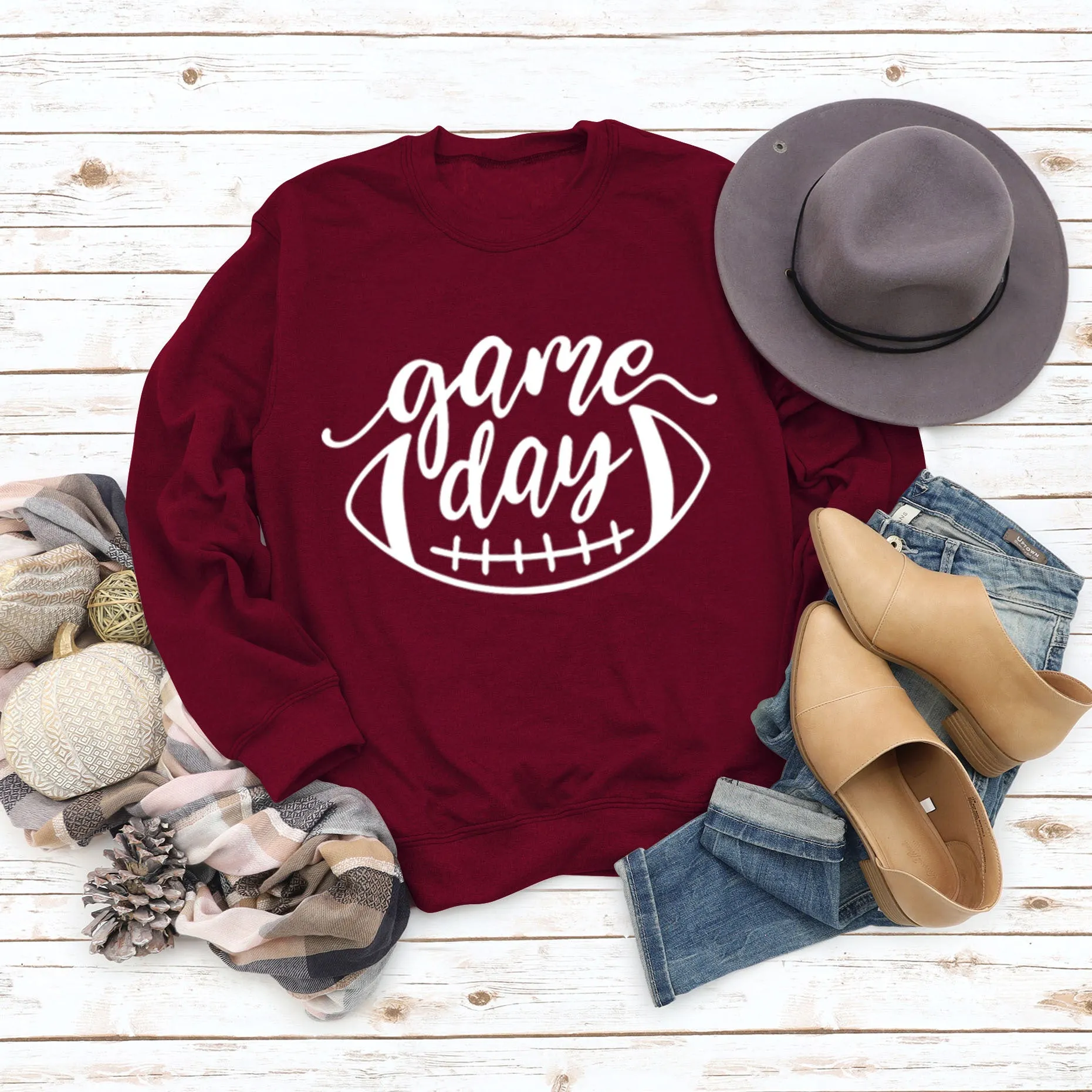 Game Day Baseball Letter Loose Women's Round Neck Autumn Winter Long Sleeve Shirt Large Sweater