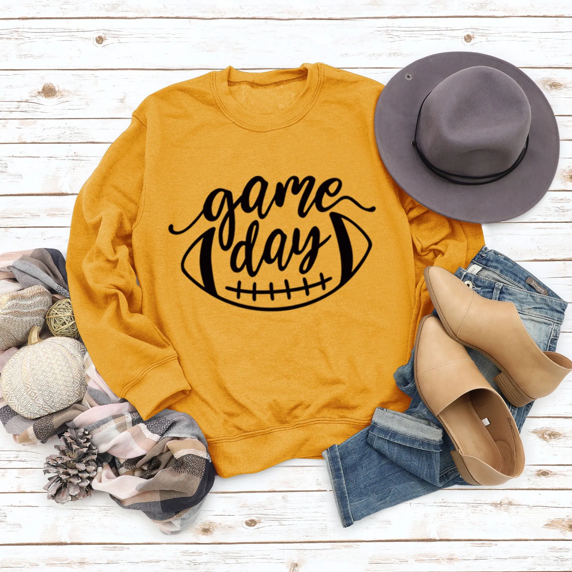 Game Day Baseball Letter Loose Women's Round Neck Autumn Winter Long Sleeve Shirt Large Sweater