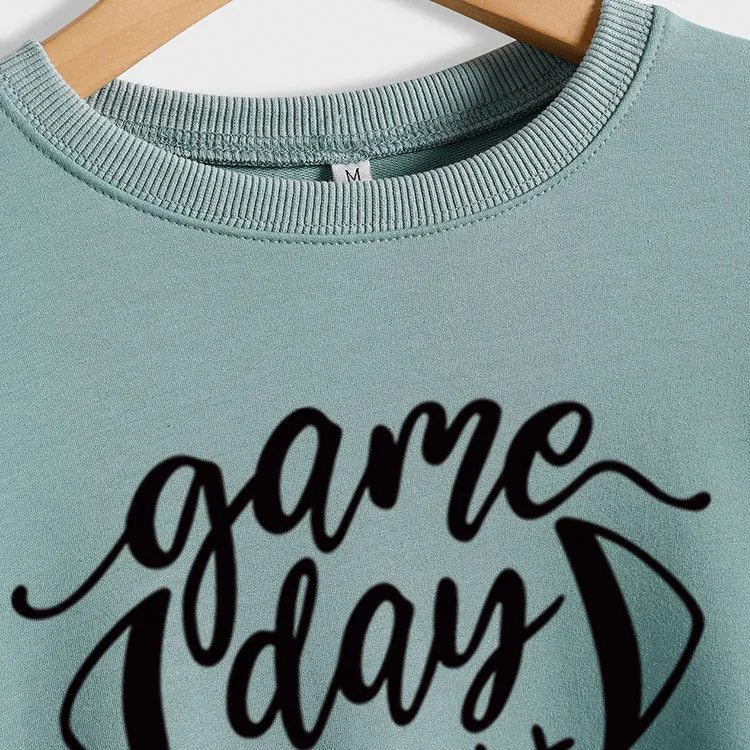 Game Day Baseball Letter Loose Women's Round Neck Autumn Winter Long Sleeve Shirt Large Sweater