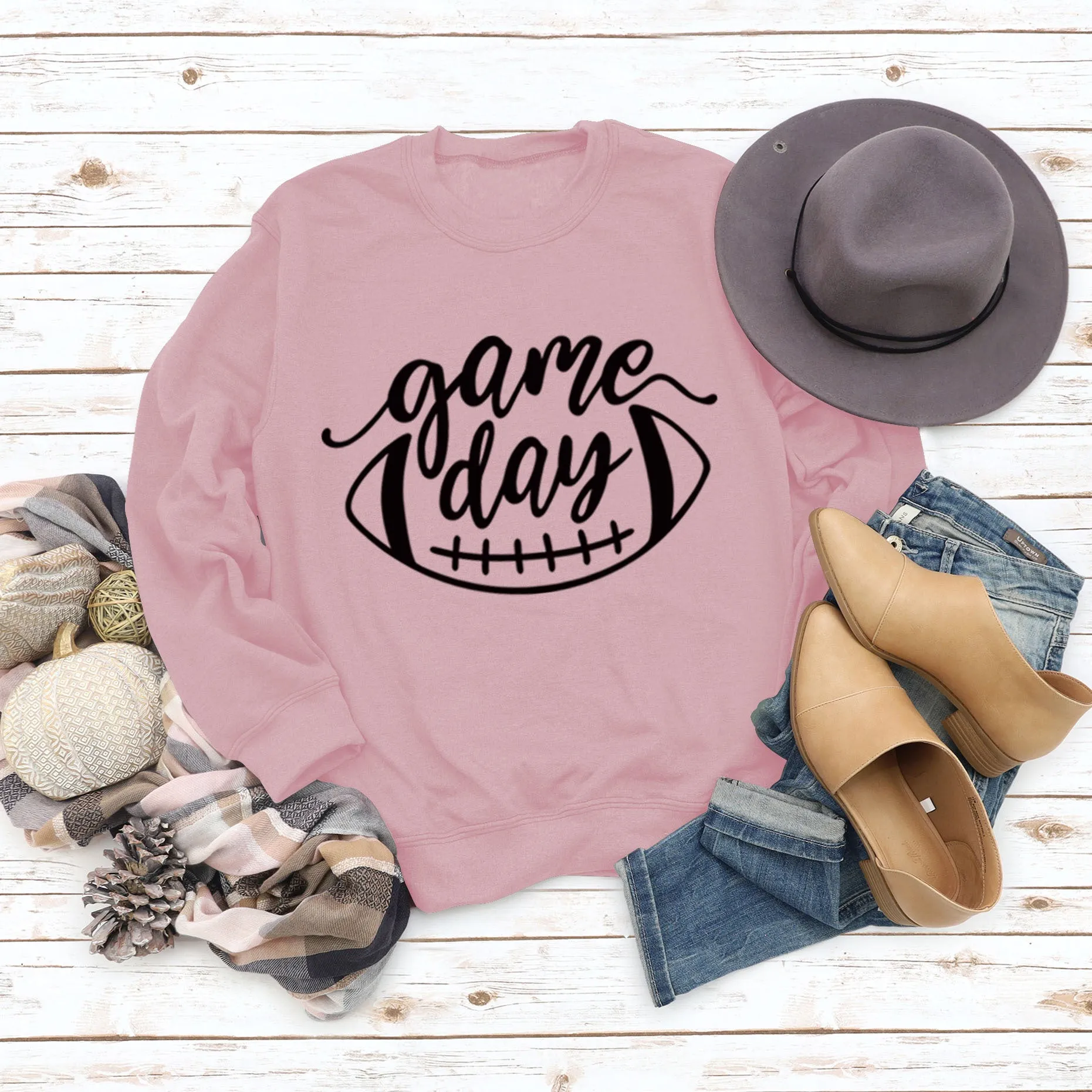 Game Day Baseball Letter Loose Women's Round Neck Autumn Winter Long Sleeve Shirt Large Sweater