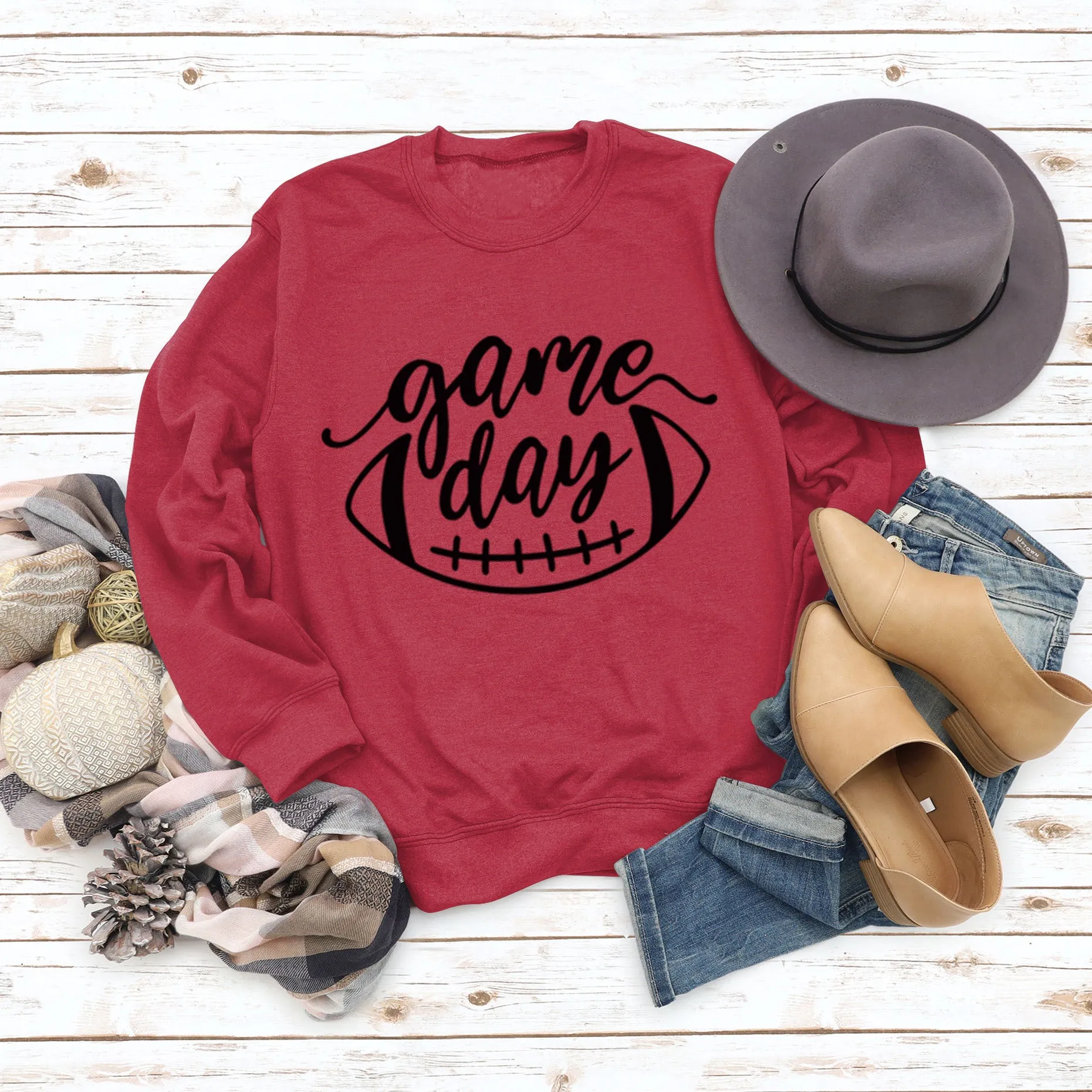 Game Day Baseball Letter Loose Women's Round Neck Autumn Winter Long Sleeve Shirt Large Sweater