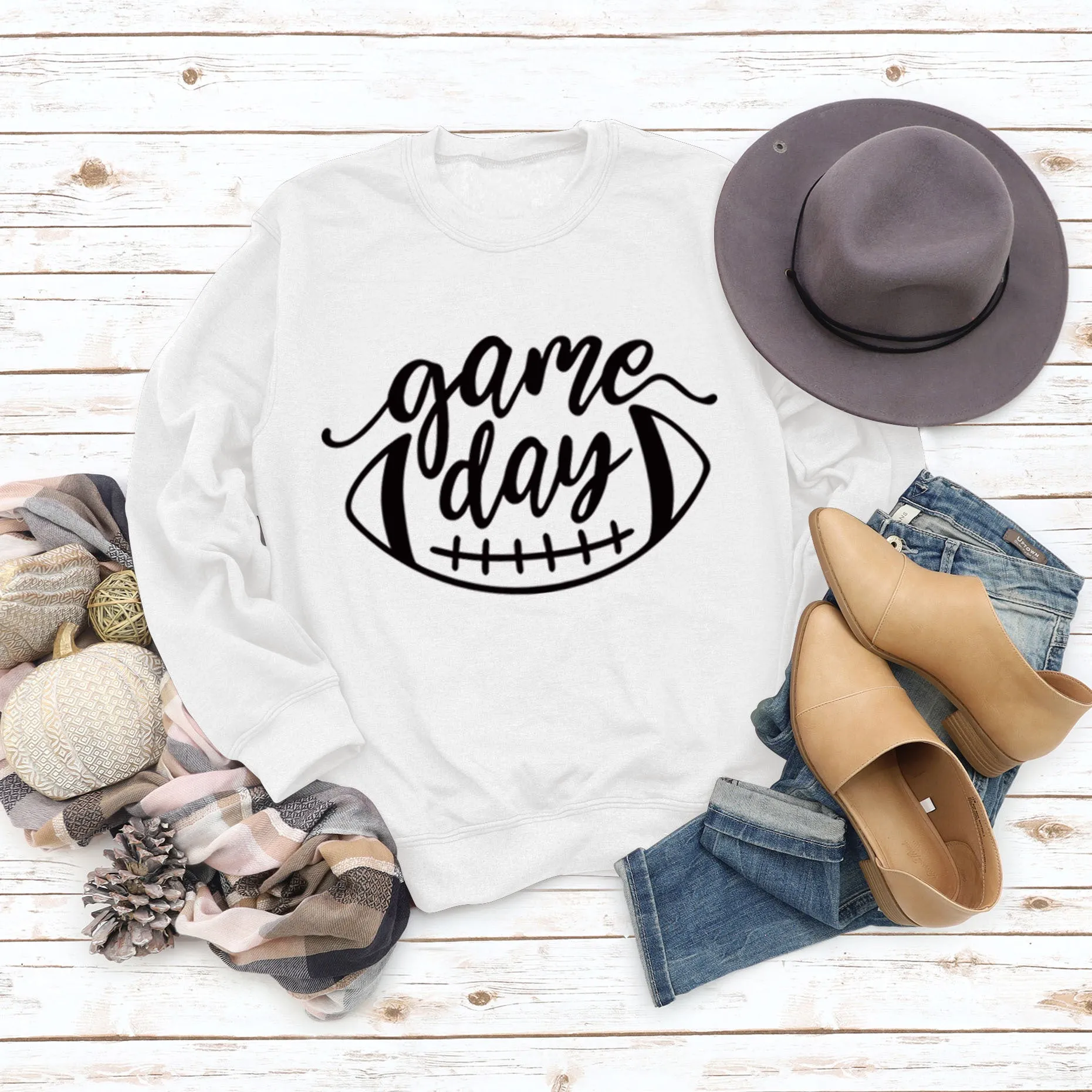 Game Day Baseball Letter Loose Women's Round Neck Autumn Winter Long Sleeve Shirt Large Sweater