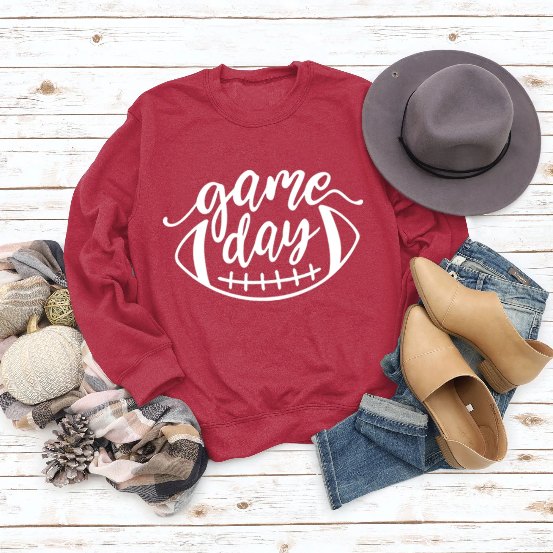 Game Day Baseball Letter Loose Women's Round Neck Autumn Winter Long Sleeve Shirt Large Sweater