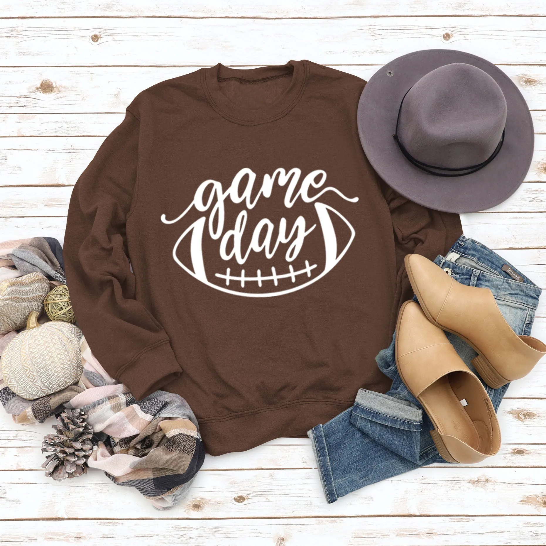 Game Day Baseball Letter Loose Women's Round Neck Autumn Winter Long Sleeve Shirt Large Sweater