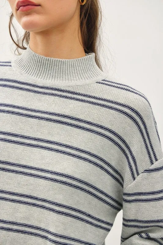 Gray & Navy Striped Mock Top