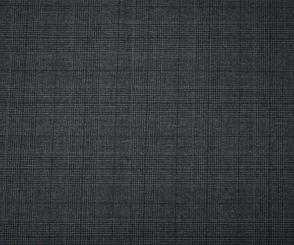 Gray-Blue-Black Polyester Wool Glen Plaid Check Shirting Woven Fabric