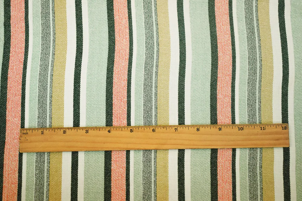 Green-White-Multi Stripe Printed Poly Shirting Woven Fabric