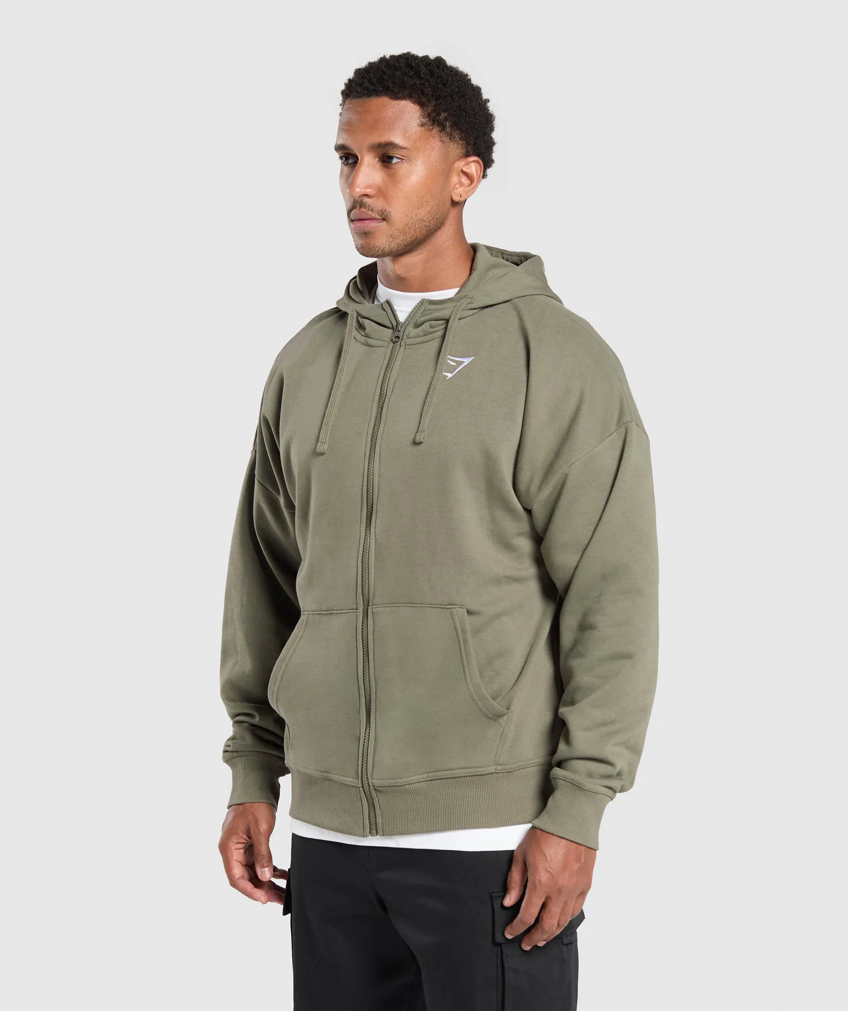 Gymshark Crest Oversized Zip Up Hoodie - Base Green