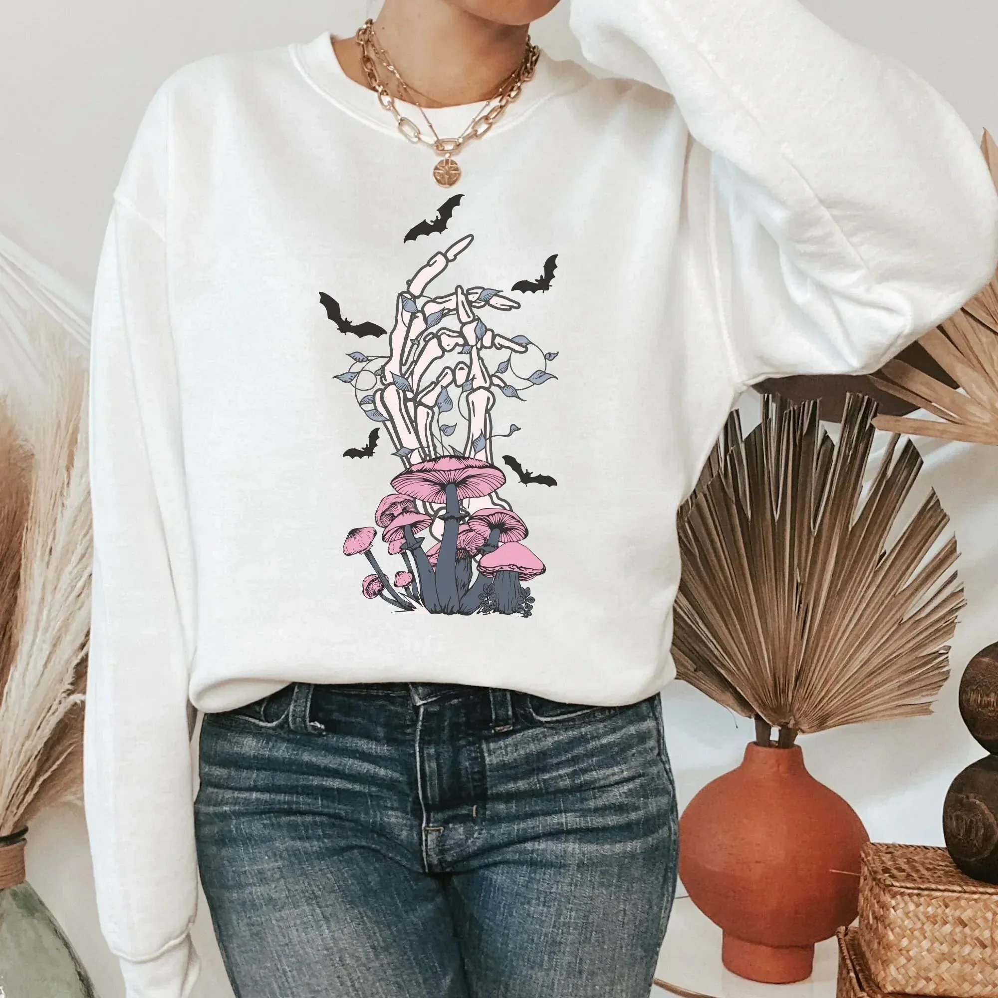 Halloween Shirt, Pastel Gothic Shirt, Mushroom Shirt, Halloween Sweatshirt, Bats Shirt, Skeleton Shirt, Magical Witchy Vibes, Goth Clothing