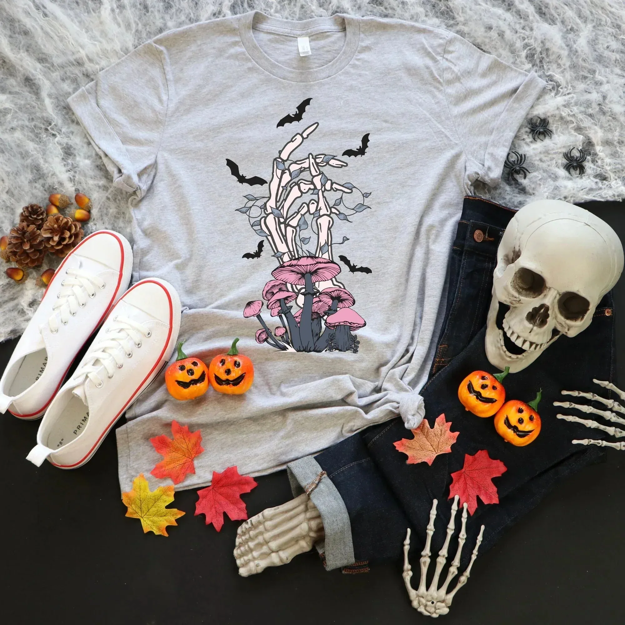 Halloween Shirt, Pastel Gothic Shirt, Mushroom Shirt, Halloween Sweatshirt, Bats Shirt, Skeleton Shirt, Magical Witchy Vibes, Goth Clothing