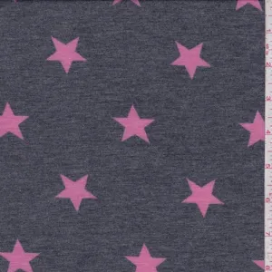 Heather Charcoal/Fuchsia Star Baby French Terry Knit Fabric