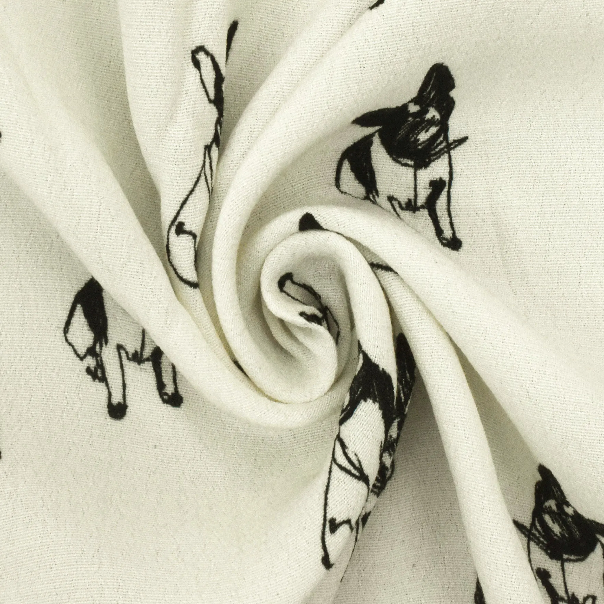 Ivory-Basic Black Famous Designer Bulldog Printed Crepe Faille Woven Fabric