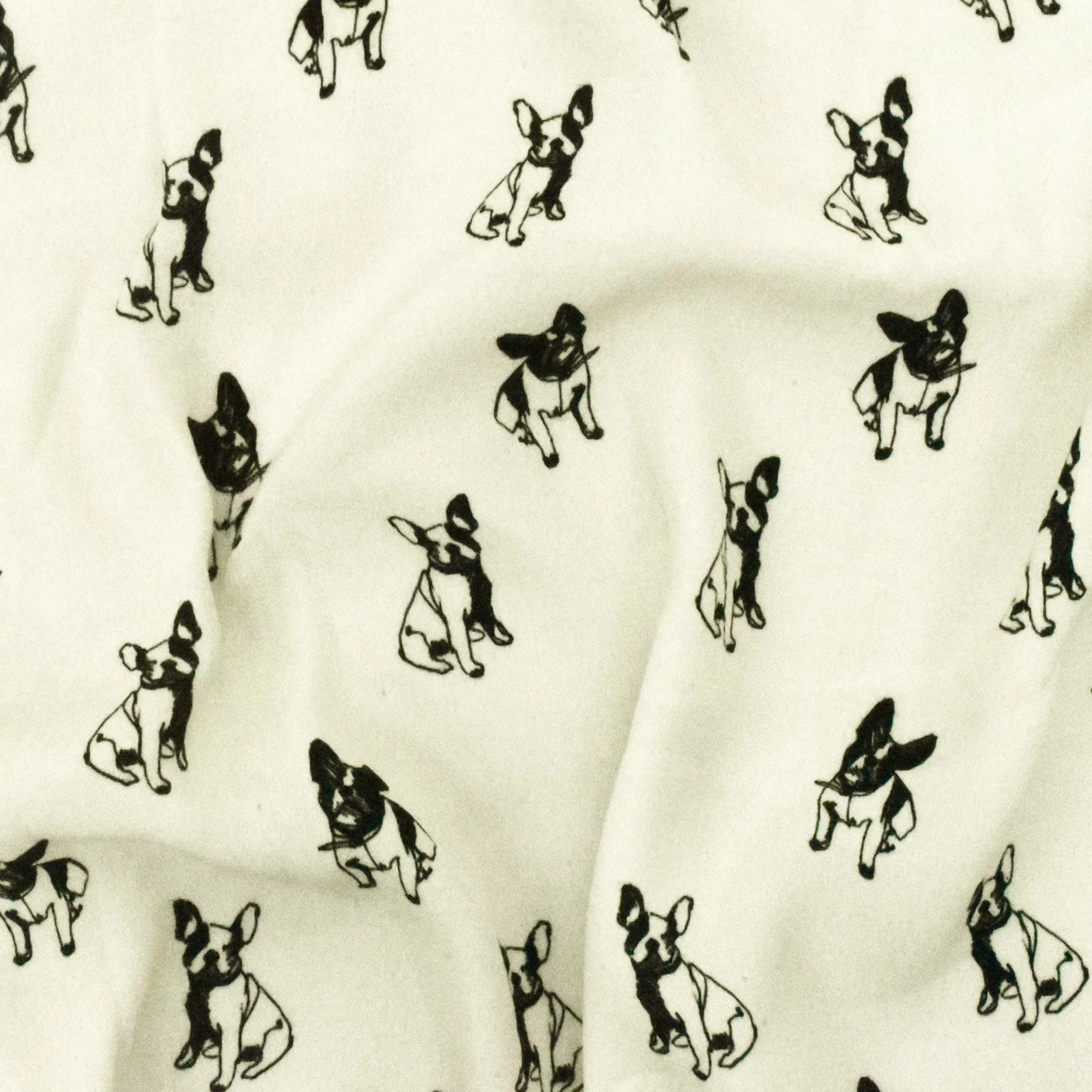 Ivory-Basic Black Famous Designer Bulldog Printed Crepe Faille Woven Fabric