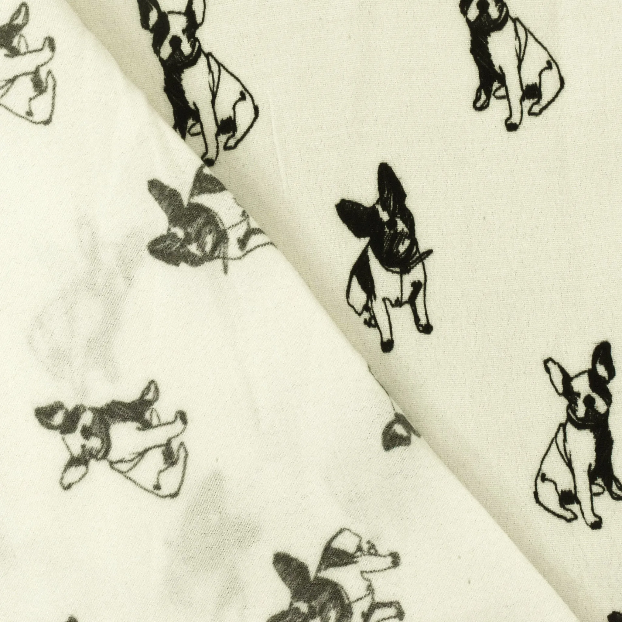 Ivory-Basic Black Famous Designer Bulldog Printed Crepe Faille Woven Fabric