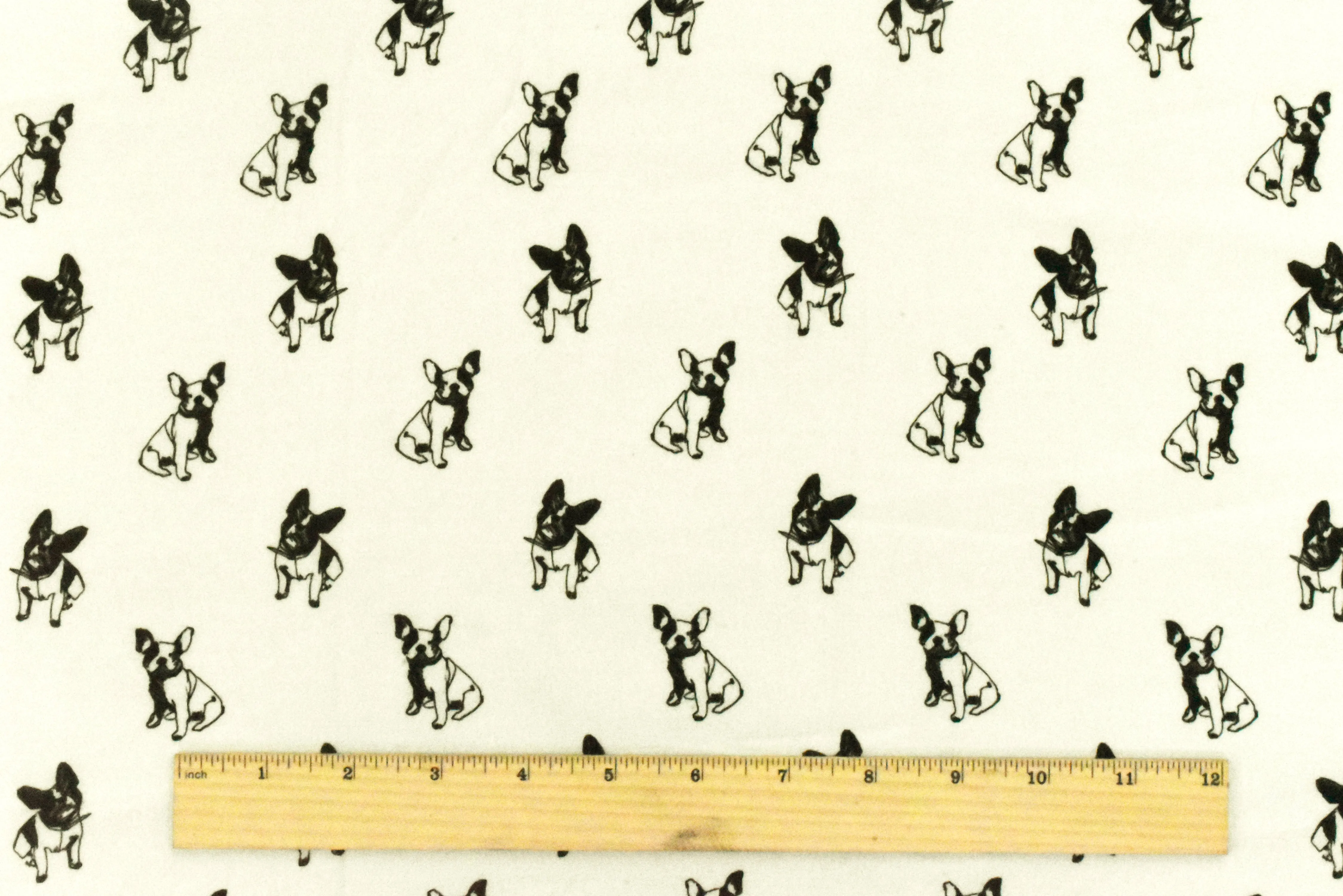 Ivory-Basic Black Famous Designer Bulldog Printed Crepe Faille Woven Fabric