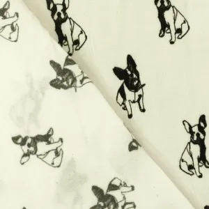 Ivory-Basic Black Famous Designer Bulldog Printed Crepe Faille Woven Fabric