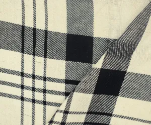 Ivory-Black-White Plaid Printed Rayon Twill Woven Fabric