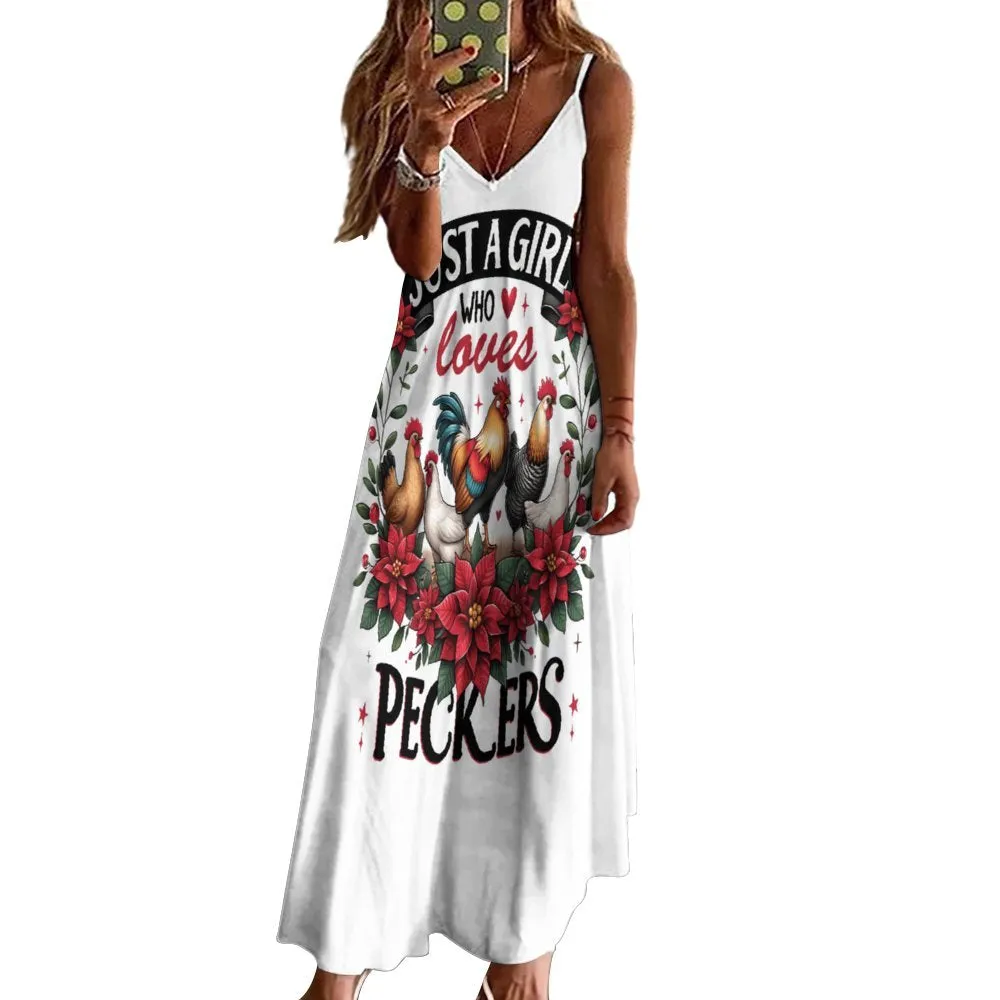 Just a Girl who Loves Peckers Spaghetti Strap Ankle-Length Dress Long dress