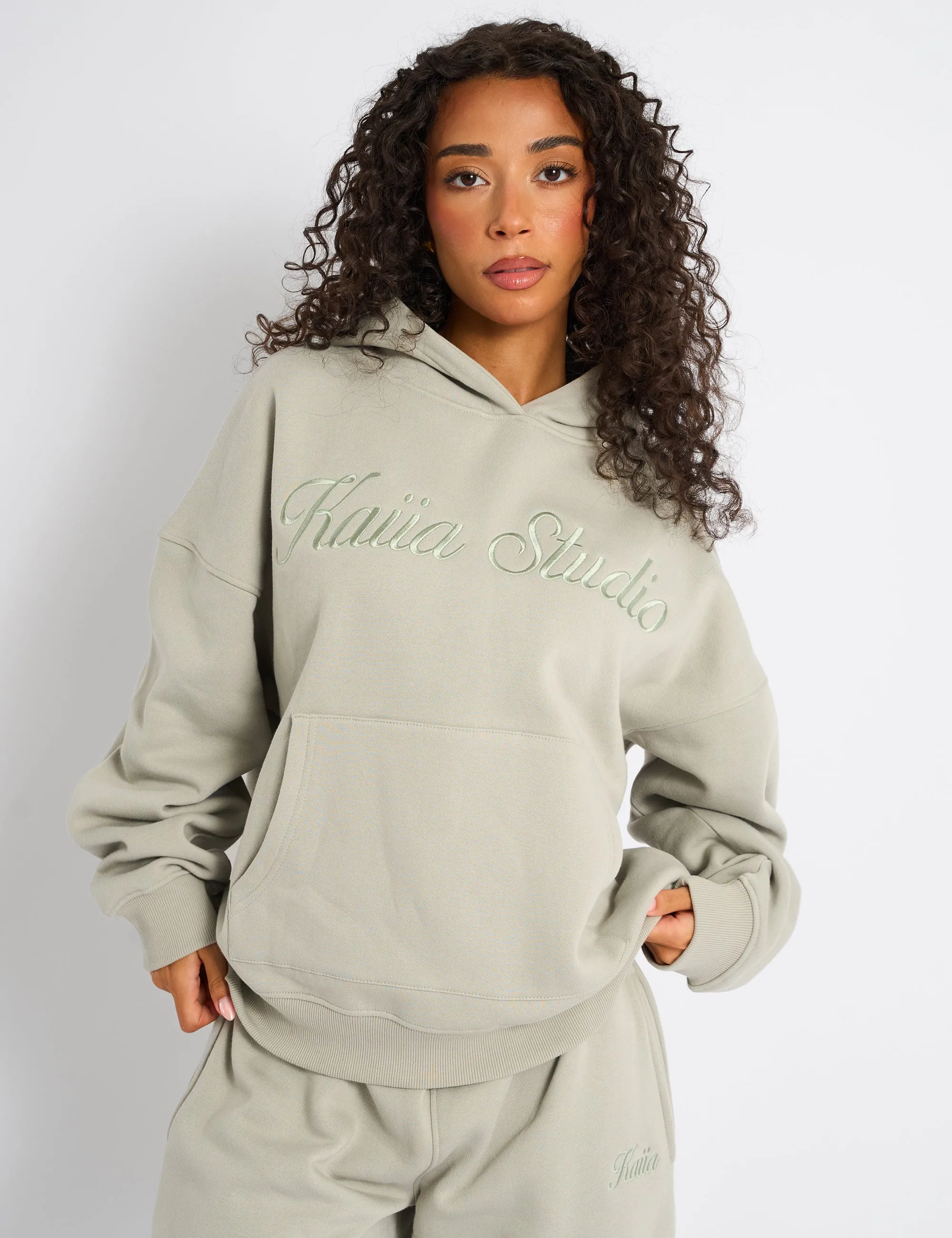 Kaiia Studio Script Logo Oversized Hoodie Matcha