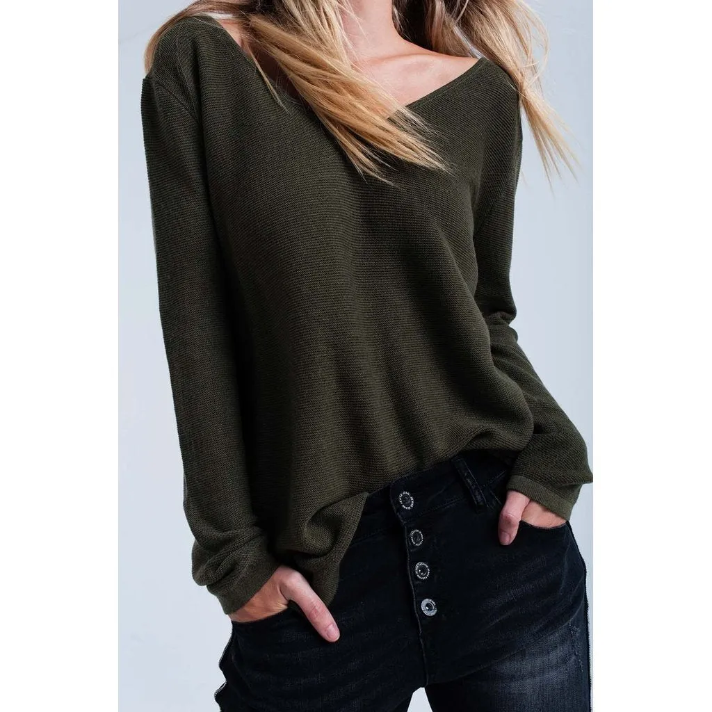 Khaki ribbed sweater