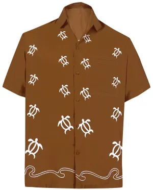 LA LEELA Men's Beach Hawaiian casual Aloha Button Down Short Sleeve shirt Brown_W852