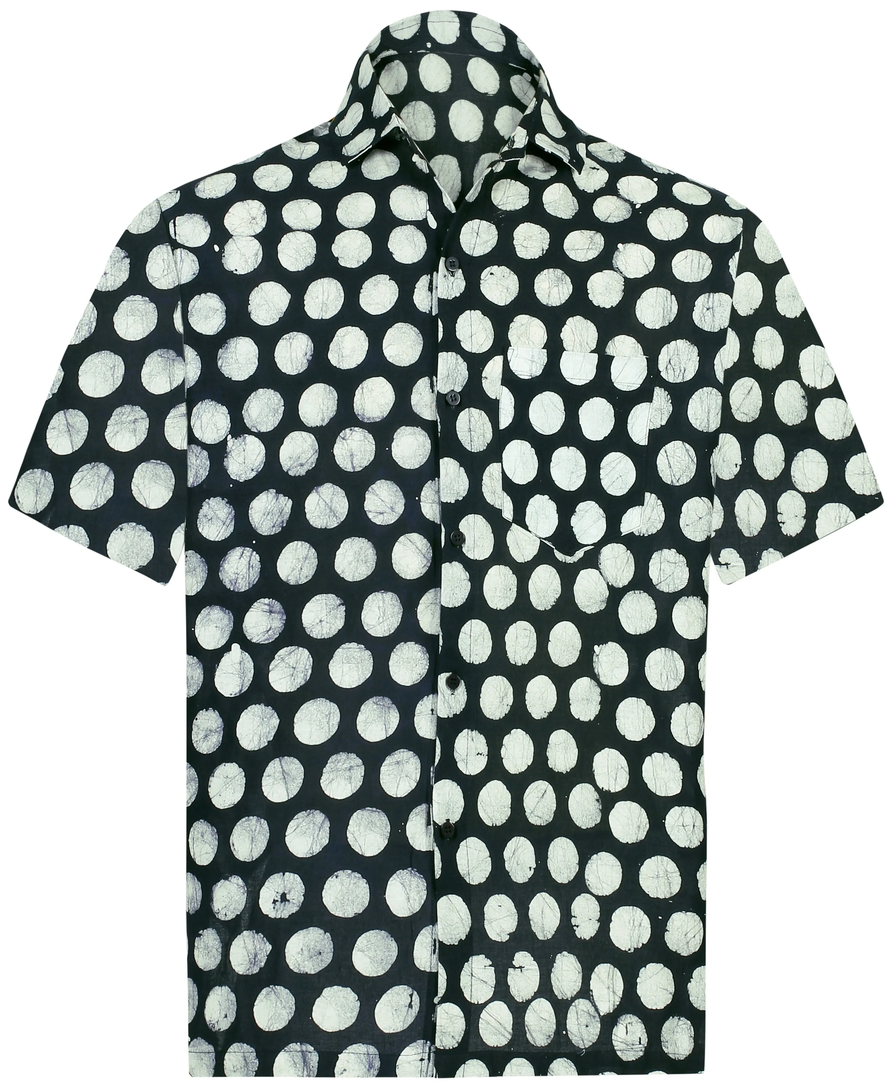 La Leela Men's Polka Dots 100% Cotton Black and White Shirt XXL