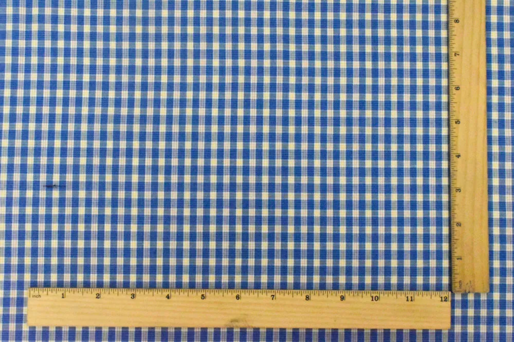 Lake Blue-Yellow-Multi Plaid Cotton Polyester Madras Woven Fabric