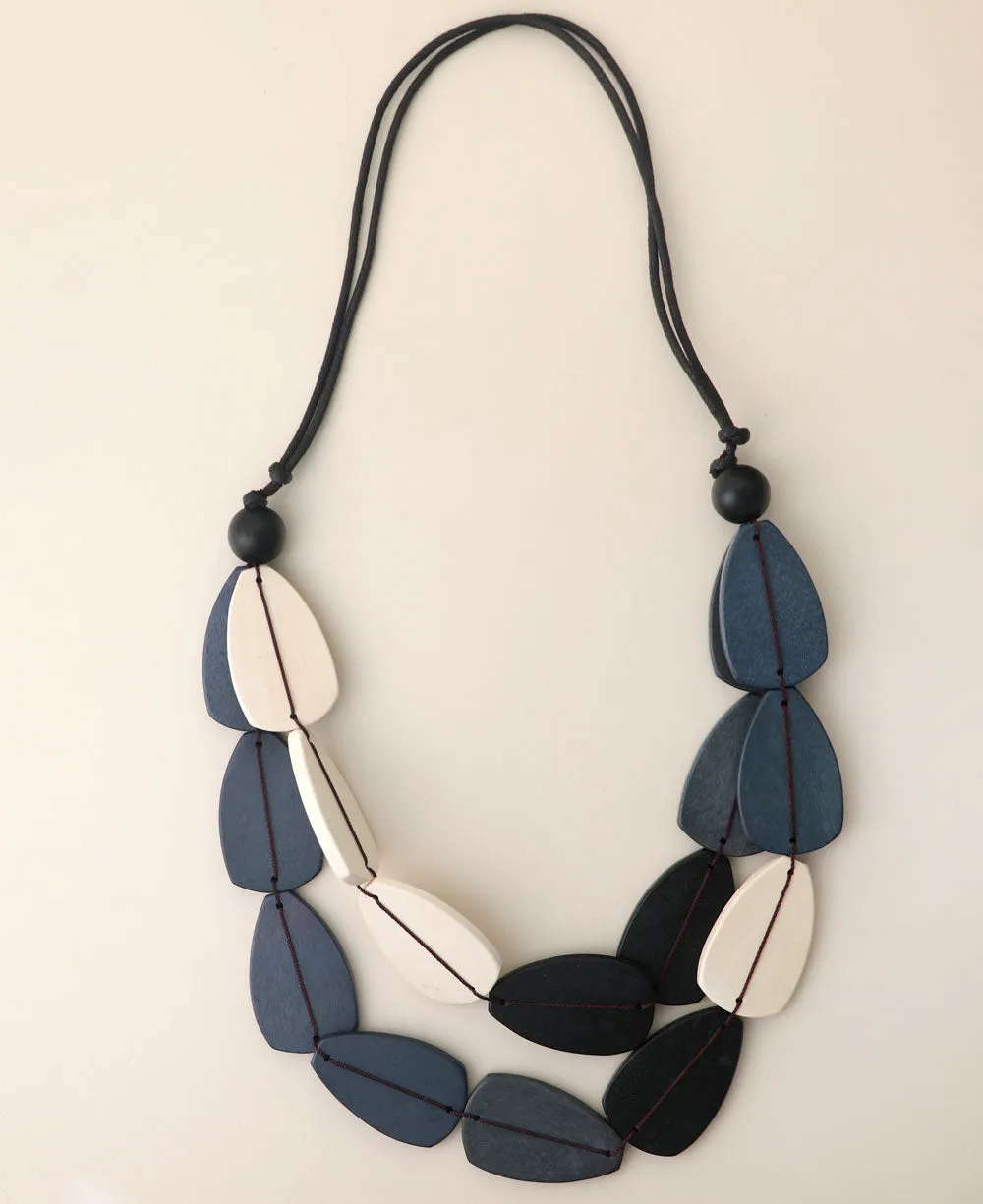 Layered Teardrop Wood Necklace with Cotton Cord