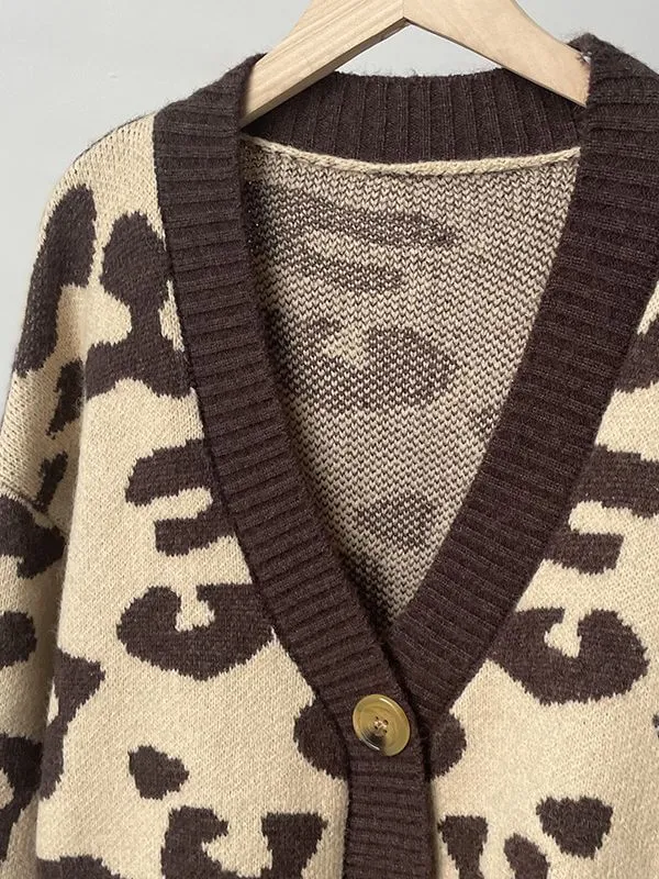 Leopard Print Soft Knitted V-neck Knitted Sweater