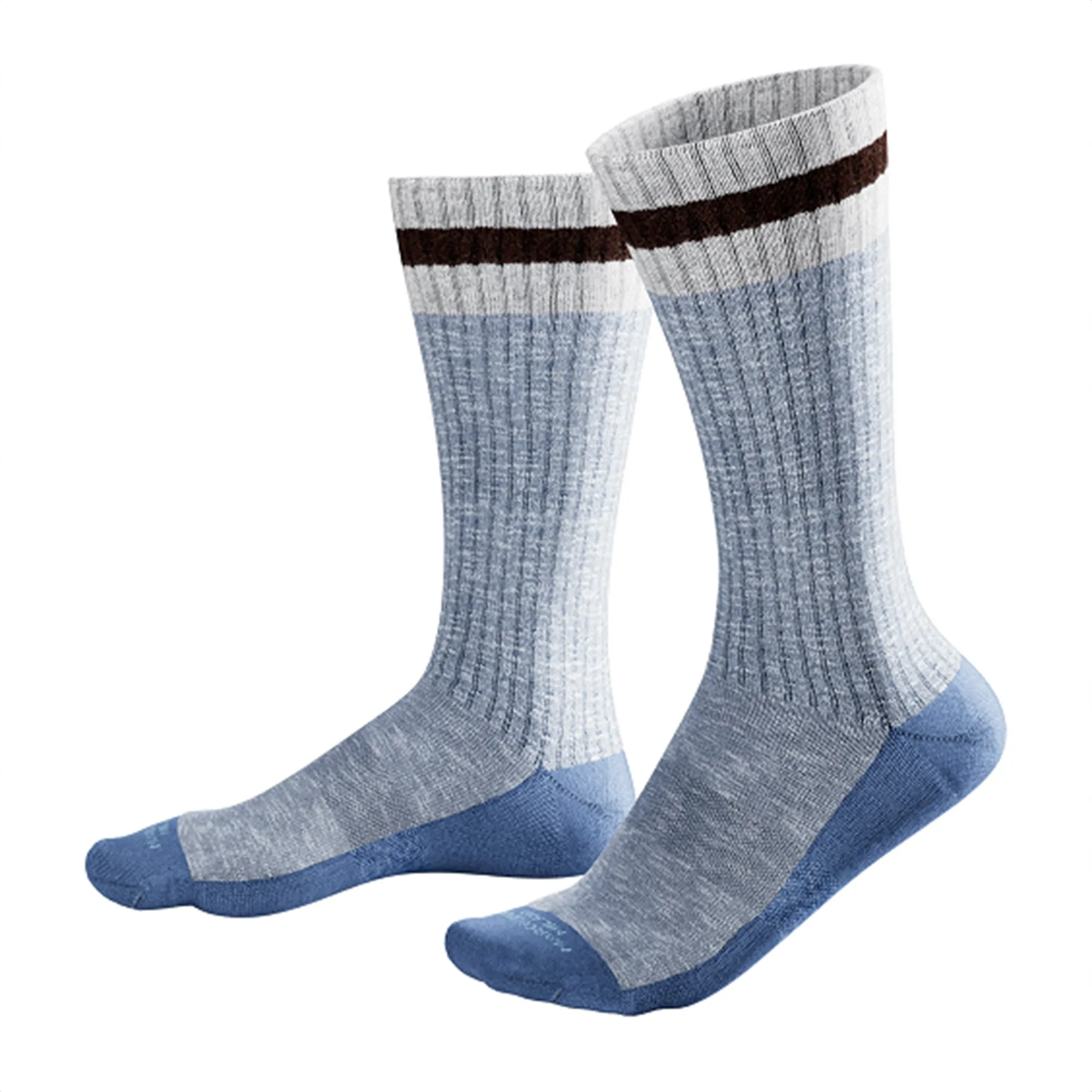 Light Blue Denim Pima Cotton Preppy Stripe Mid-Calf Sneaker Socks - Marcoliani