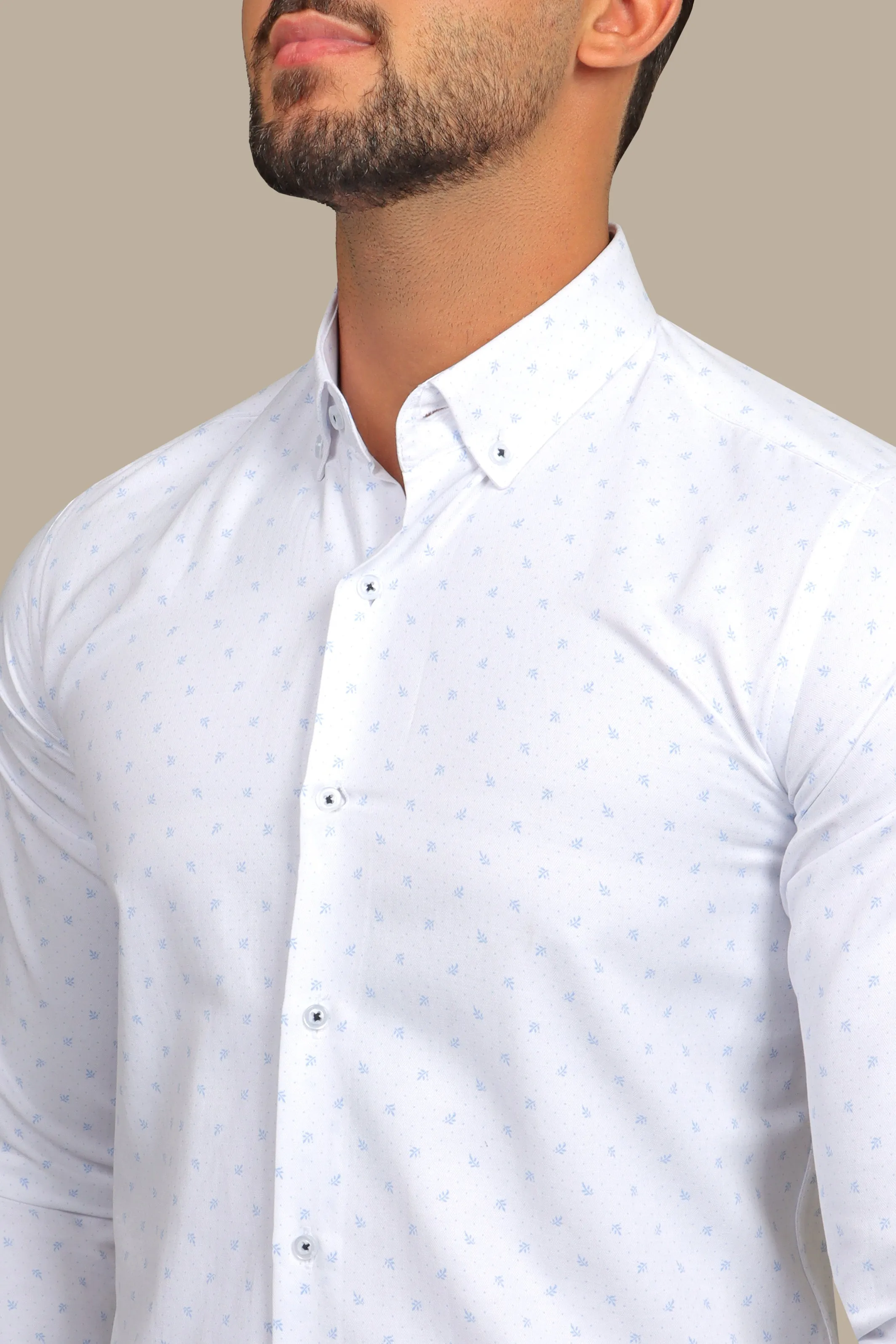 Light Blue Shirt with Leaves Print & Button Down