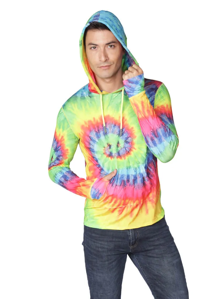 Men's Long Sleeve Hoodie printed in tie-dye