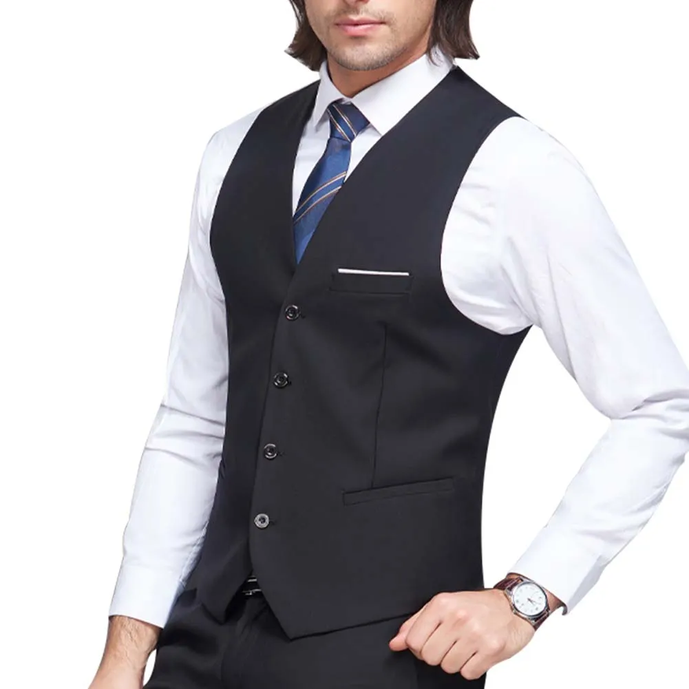 Men's Slim Fit Single Breasted Vest Black