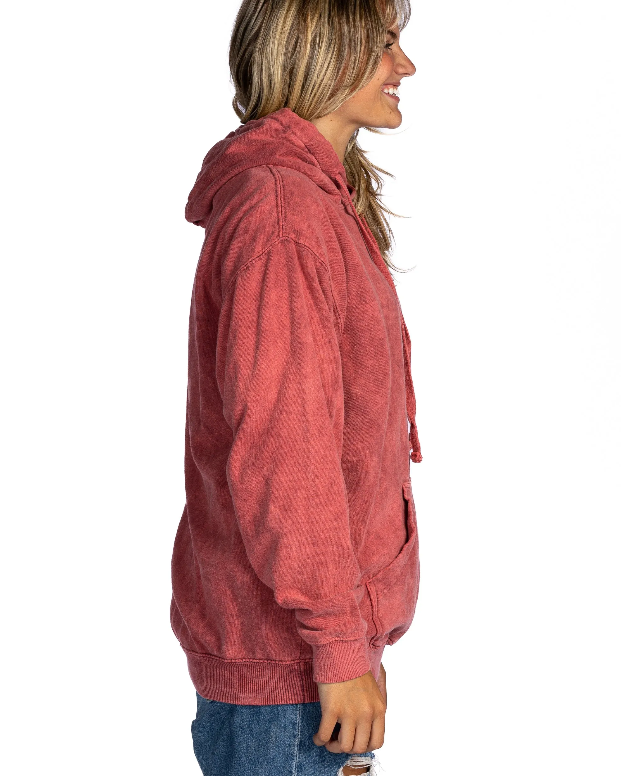 Mineral Wash Premium Fleece Hoodie - Crimson