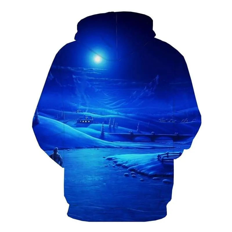 Moon Hoodie Men Snow Hoody Anime Landscape Hoodie Print Blue 3d Printed Unisex