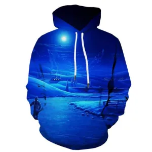 Moon Hoodie Men Snow Hoody Anime Landscape Hoodie Print Blue 3d Printed Unisex