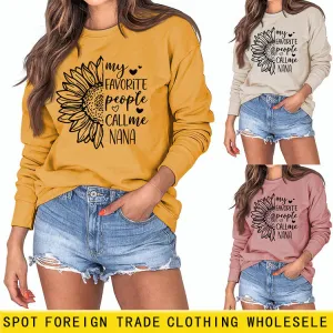 My Favorite People Call Sunflower Letter Love Round Neck Long Sleeve Sweater