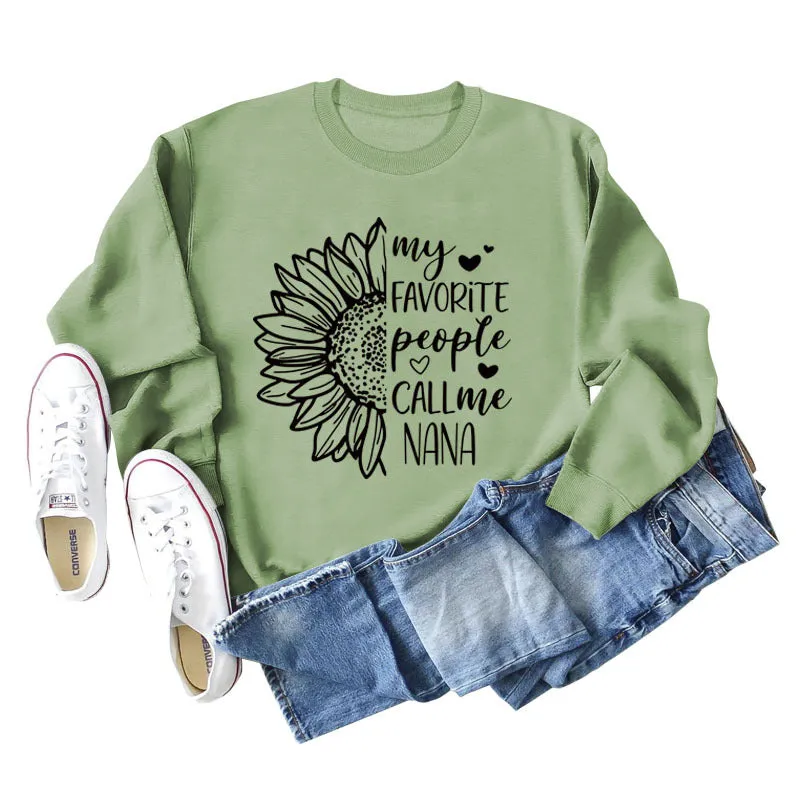 My Favorite People Call Sunflower Letter Love Round Neck Long Sleeve Sweater