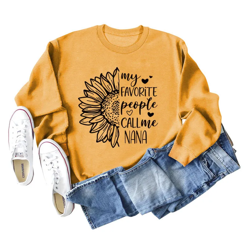 My Favorite People Call Sunflower Letter Love Round Neck Long Sleeve Sweater