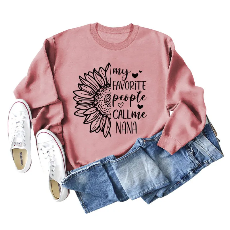 My Favorite People Call Sunflower Letter Love Round Neck Long Sleeve Sweater