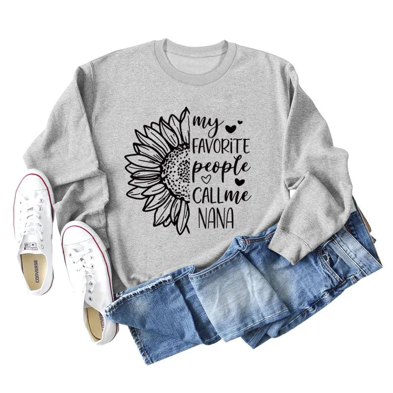 My Favorite People Call Sunflower Letter Love Round Neck Long Sleeve Sweater