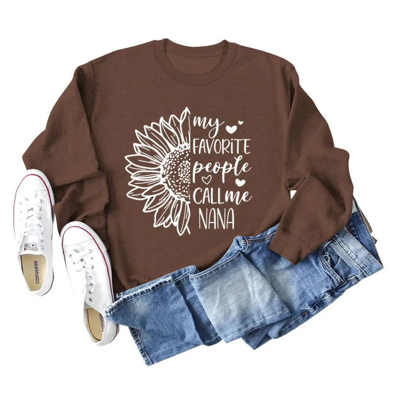 My Favorite People Call Sunflower Letter Love Round Neck Long Sleeve Sweater