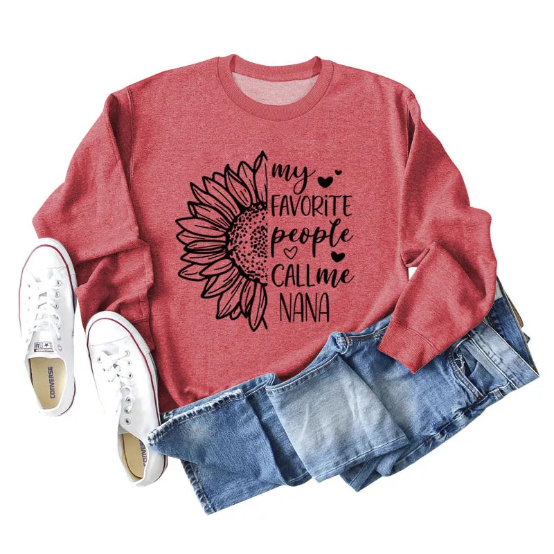 My Favorite People Call Sunflower Letter Love Round Neck Long Sleeve Sweater