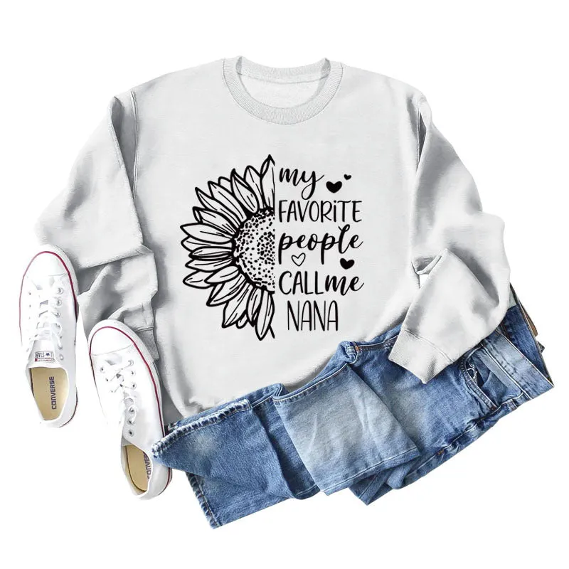 My Favorite People Call Sunflower Letter Love Round Neck Long Sleeve Sweater