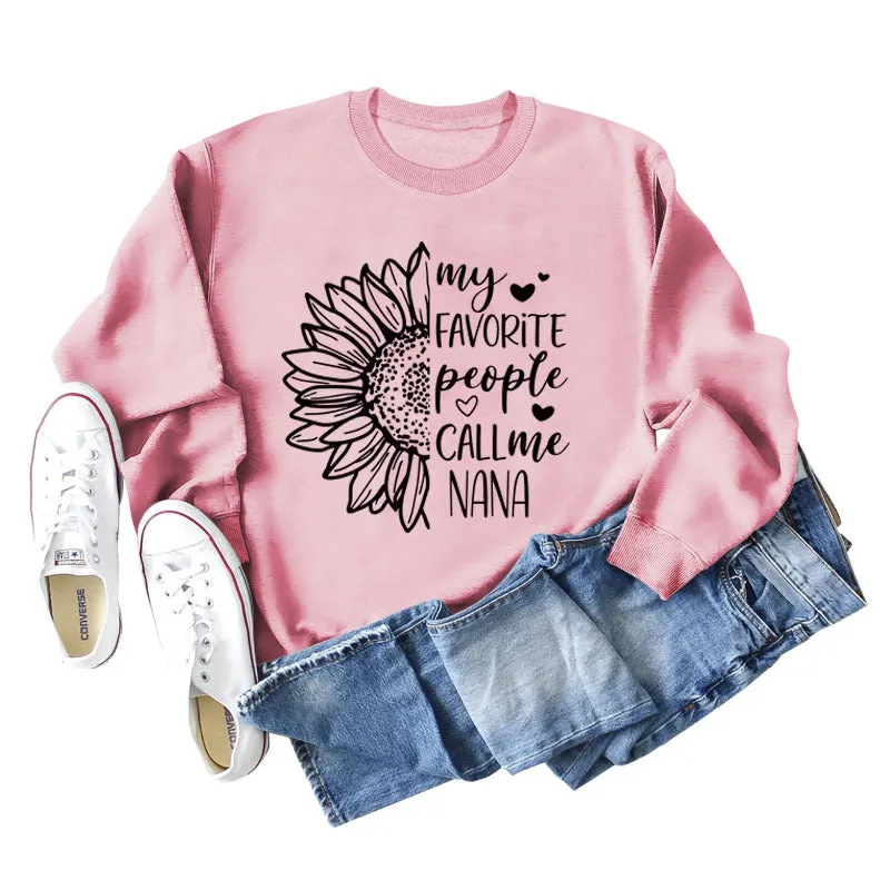 My Favorite People Call Sunflower Letter Love Round Neck Long Sleeve Sweater